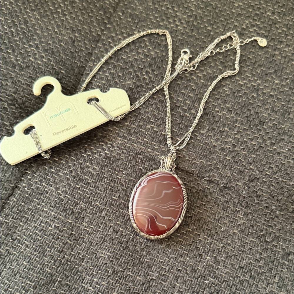 Monet Silver Necklace with Brown Pendant